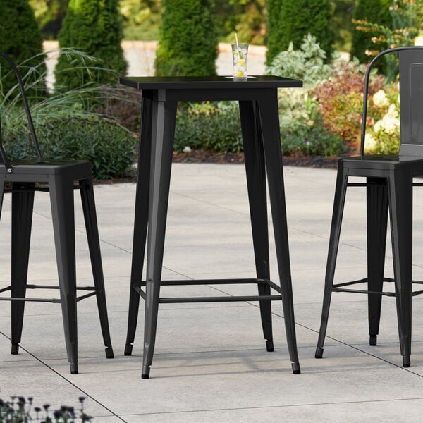 Lancaster Table & Seating Alloy Series 24" x 24" Onyx Black Bar Height Outdoor Table