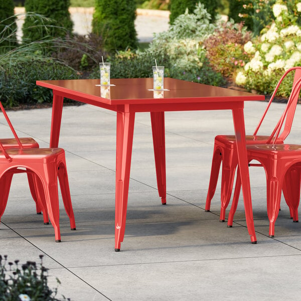Lancaster Table & Seating Alloy Series 63" x 32" Ruby Red Standard Height Outdoor Table