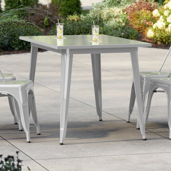 Lancaster Table & Seating Alloy Series 48" x 30" Silver Standard Height Outdoor Table