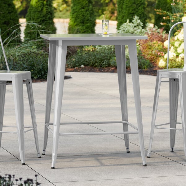 Lancaster Table & Seating Alloy Series 32" x 32" Silver Bar Height Outdoor Table