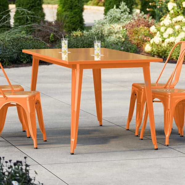 Lancaster Table & Seating Alloy Series 63" x 32" Amber Orange Standard Height Outdoor Table