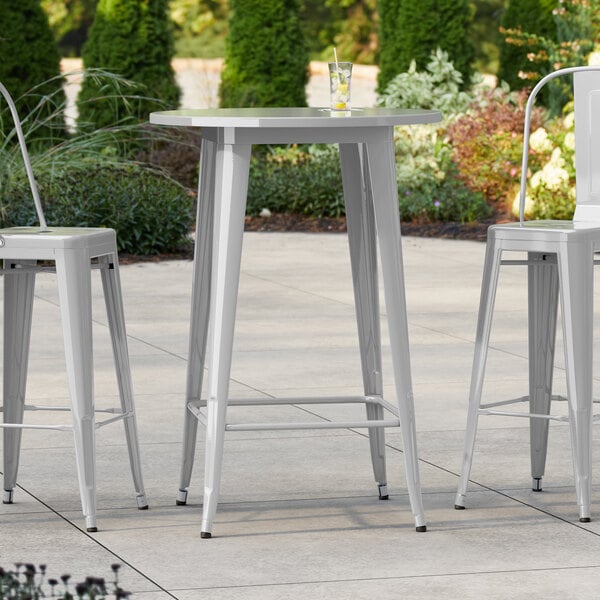 Lancaster Table & Seating Alloy Series 30" Round Silver Bar Height Outdoor Table