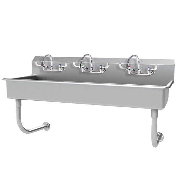 Advance Tabco FS-WM-60-F 14-Gauge Multi-Station Wall Mounted Hand Sink with 8" Deep Sink Bowl with 3 Faucets - 60" x 19 1/2"