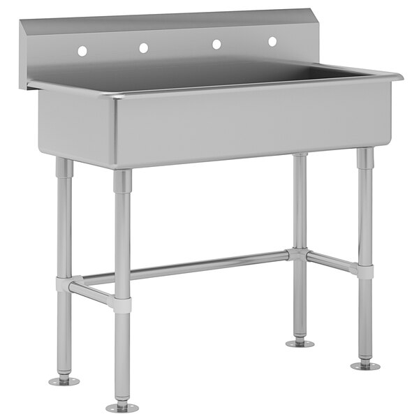 A stainless steel Advance Tabco multi-station hand sink with 2 holes.