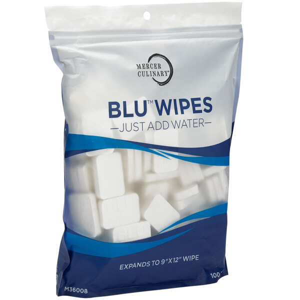 Mercer Culinary BLU™ Compressed Disposable Wipe 9" x 12" - 100/Pack