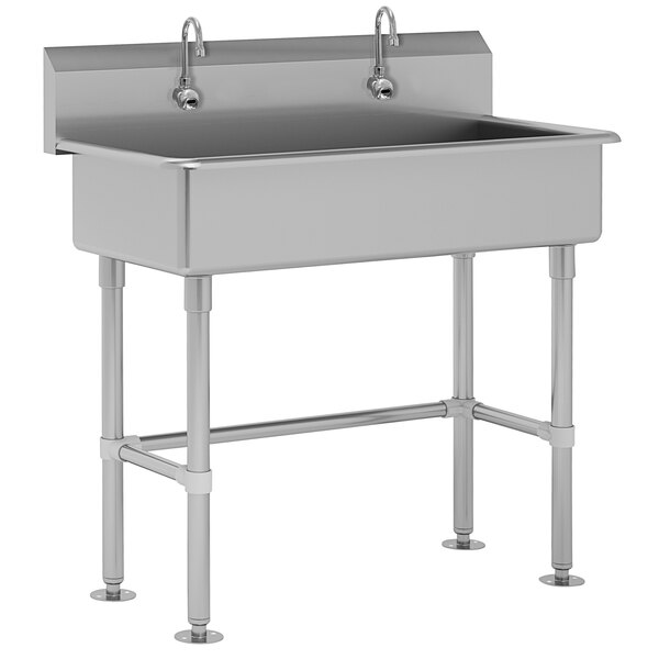 Advance Tabco FC-FM-40EF 16-Gauge Multi-Station Hand Sink with 8" Deep Bowl and 2 Electronic Faucets - 40" x 19 1/2"