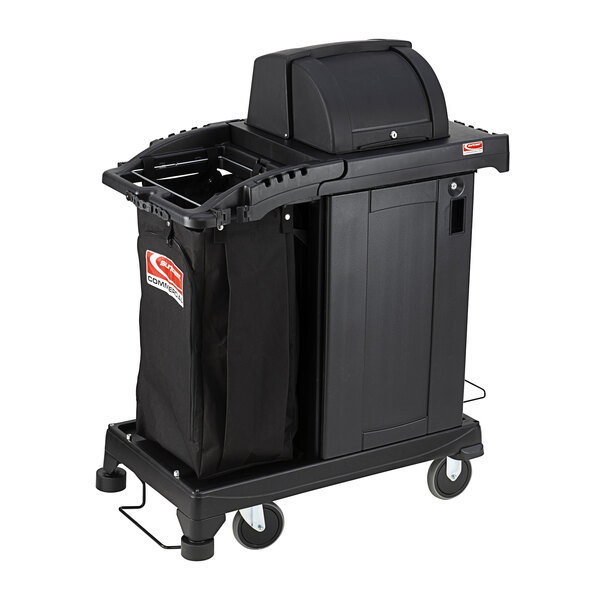 Suncast CCH200 Black Sub-Compact Janitor / Housekeeping Cart with Bag, Lockable Hood, and Non-Marring Wall Bumpers