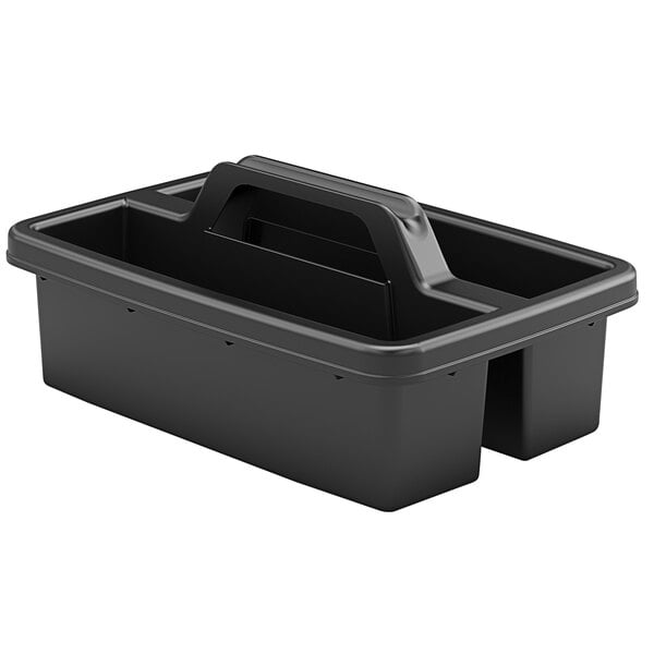 A black plastic tool box with a handle.