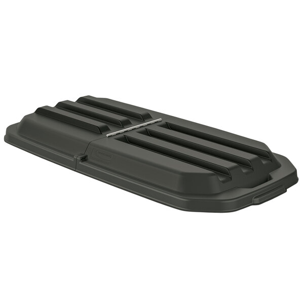 A black plastic container with a hinged metal lid and metal handle.