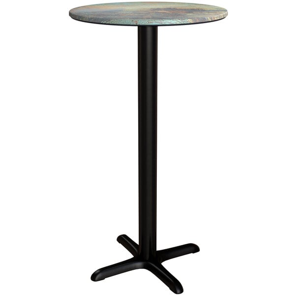 Lancaster Table & Seating Excalibur 24" Round Bar Height Table with Textured Canyon Painted Metal Finish and Cross Base Plate