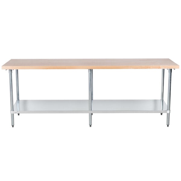 Advance Tabco H2G-248 Wood Top Work Table with Galvanized Base and Undershelf - 24" x 96"