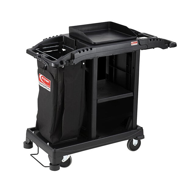 Suncast HKCCT100 Black Standard Compact Janitorial / Housekeeping Cart with Bag and Non-Marring Wall Bumpers