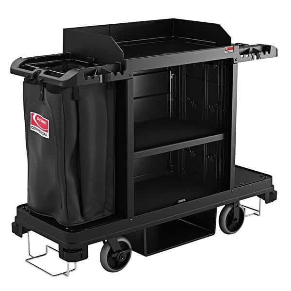 Suncast HKC1001 Black Standard Janitor / Housekeeping Cart with Bag and Non-Marring Wall Bumpers