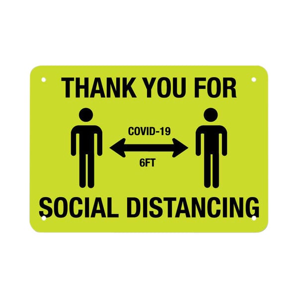 "Thank You For Social Distancing / COVID-19 / 6 Ft." Engineer Grade Reflective Black / Yellow Decal with Symbol - 10" x 7"