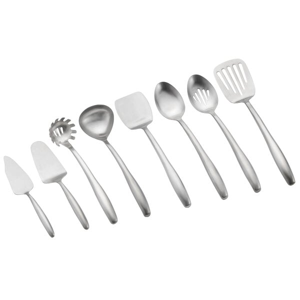 A Tablecraft Dalton stainless steel buffet kit with utensils including a spoon and fork.