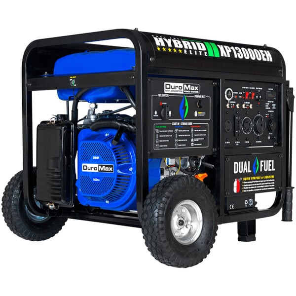 DuroMax XP13000EH Portable 500 CC Dual Fuel Powered Gasoline / Propane Generator with Electric / Recoil Start and Wheel Kit - 13,000W, 120/240V