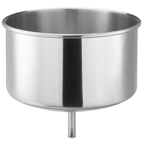 A stainless steel Estella bowl for a spiral dough mixer.