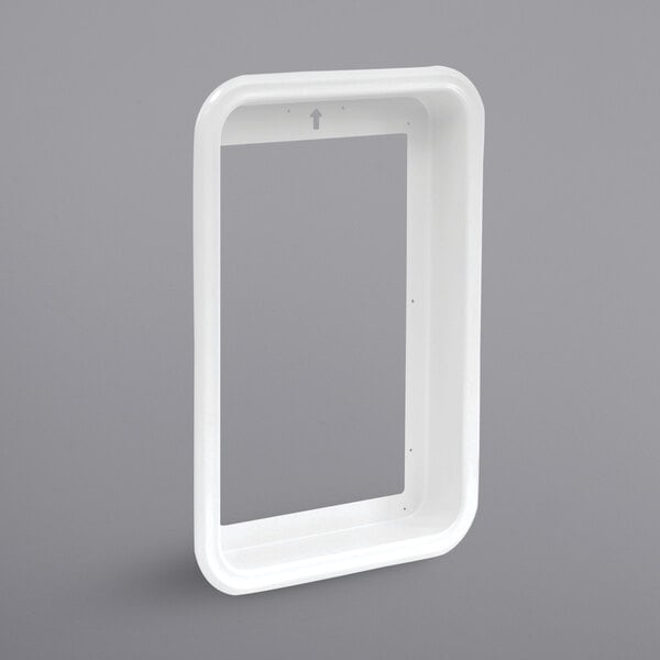 A white rectangular object with a white frame and a clear window.