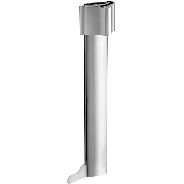 A silver stainless steel pole with a white tip.