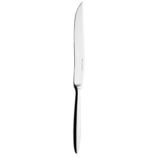 A Hepp by Bauscher stainless steel steak knife with a white handle.