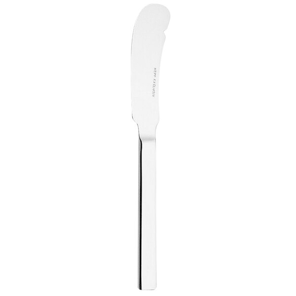 A silver Hepp by Bauscher butter knife with a white handle.