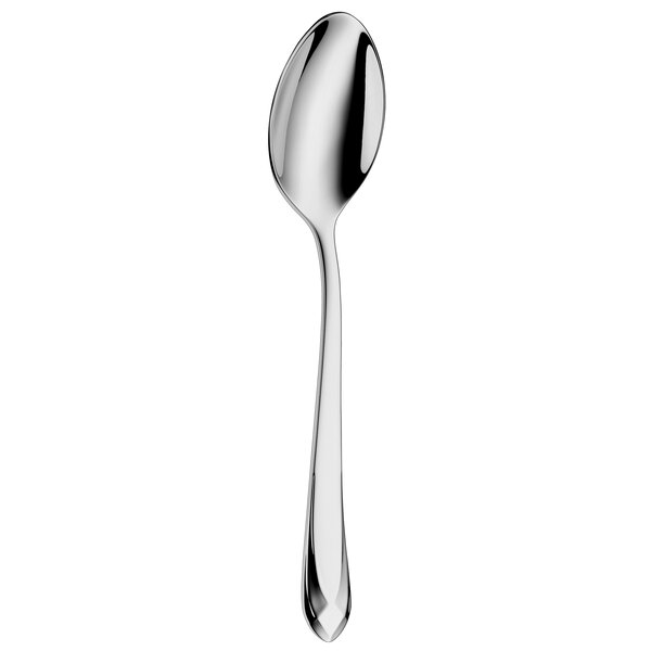A close-up of a WMF by BauscherHepp stainless steel large coffee spoon with a silver handle.