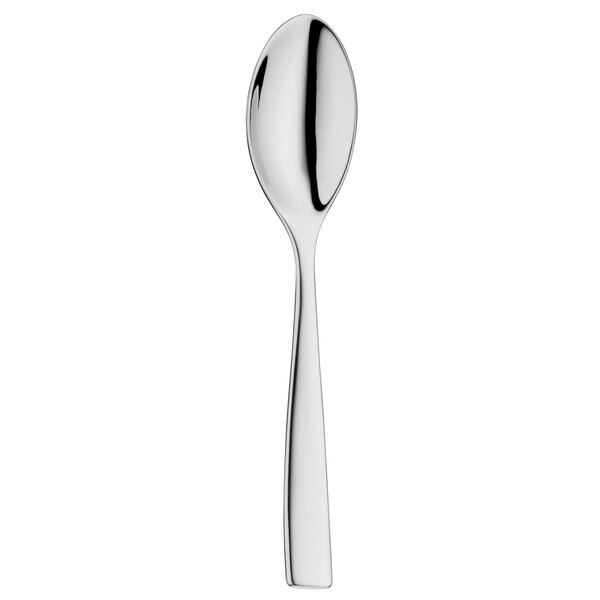A WMF by BauscherHepp stainless steel demitasse spoon with a silver handle.