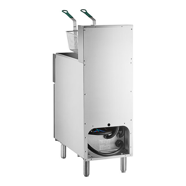 An Avantco stainless steel electric floor fryer with a basket.