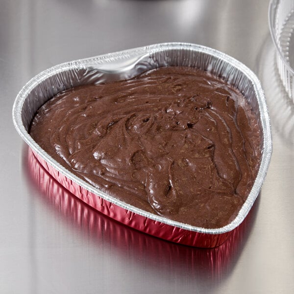 A heart shaped brownie in a Durable Packaging foil pan.