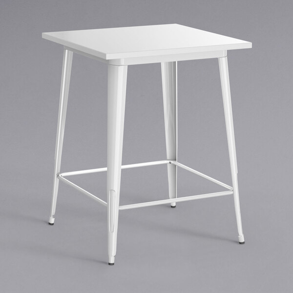 Lancaster Table & Seating Alloy Series 32" x 32" White Outdoor Bar Height Table with 4 Metal