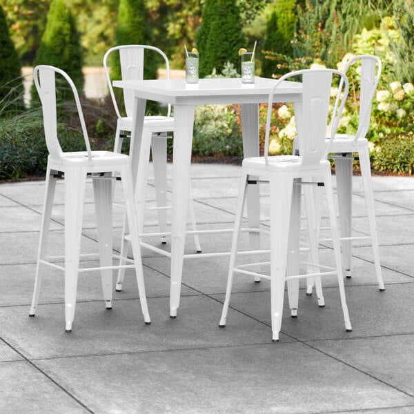 32 White Outdoor Bar Height Table, Clear Bumpers For Bar Stools With Back