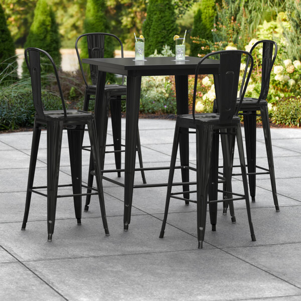 Black Outdoor Bar Height Table, Outdoor Director Bar Stools And Table