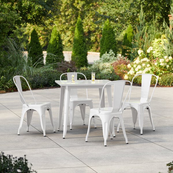 Lancaster Table & Seating Alloy Series 31 1/2" x 31 1/2" Pearl White Standard Height Outdoor Table with 4 Cafe Chairs