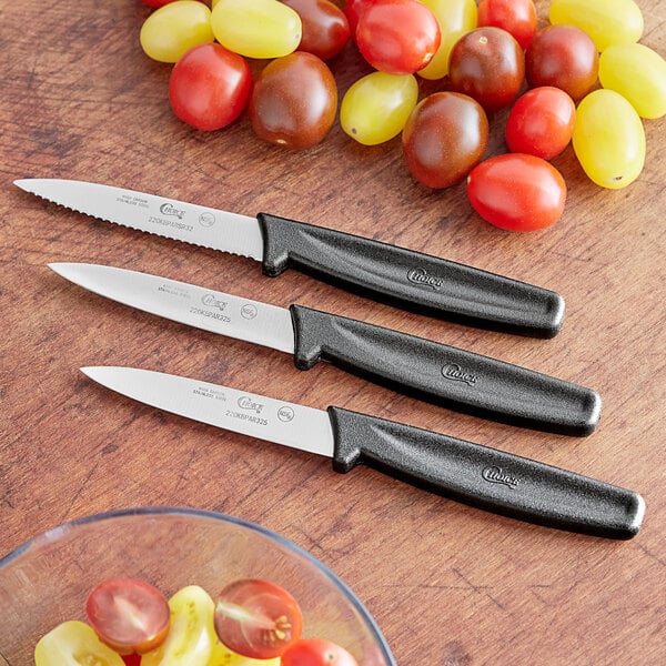 Choice 3 1/4 Paring Knife Set with 1 Serrated and 2 Smooth Edge Knives  with Black Handles