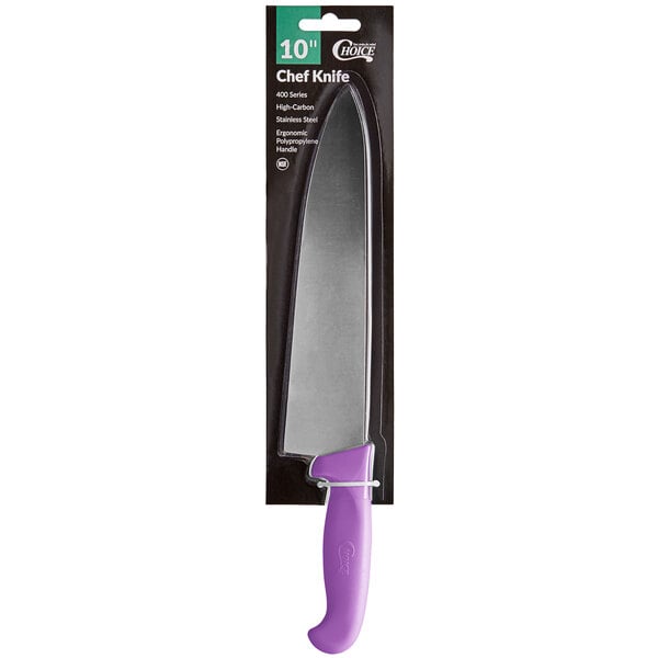 mainstays purple 8 inch kitchen chef knife with sheath cover non stick  blade