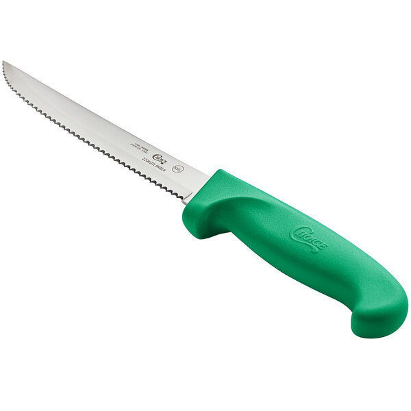 Choice 3 1/4 Serrated Edge Paring Knife with Neon Green Handle