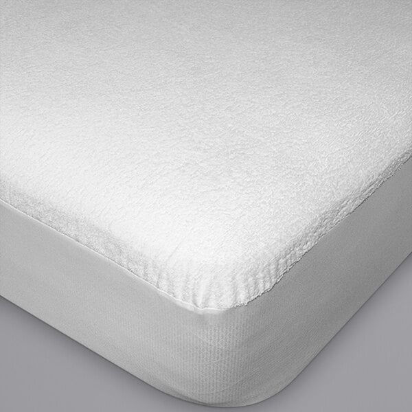 A white mattress with a white Protect-A-Bed mattress protector on top.