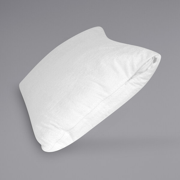 A white Protect-A-Bed waterproof pillow protector on a gray background.