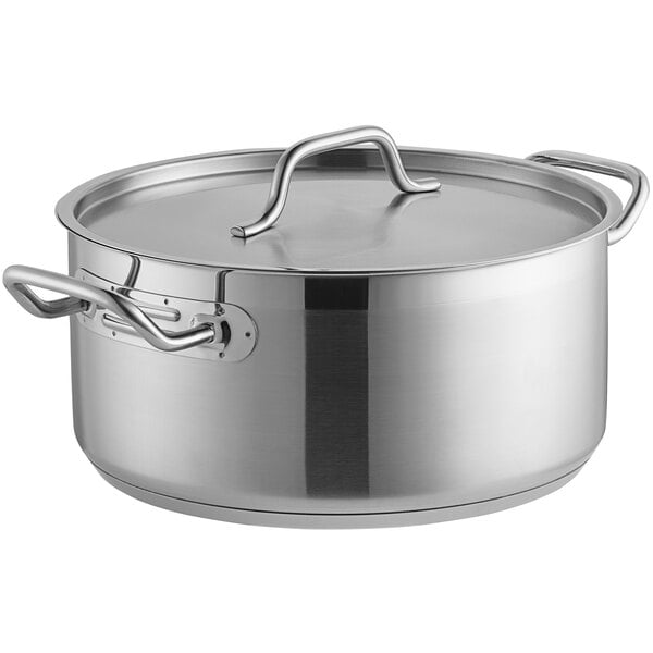 Vigor SS1 Series 8 Qt. Stainless Steel Brazier with Aluminum-Clad Bottom  and Cover