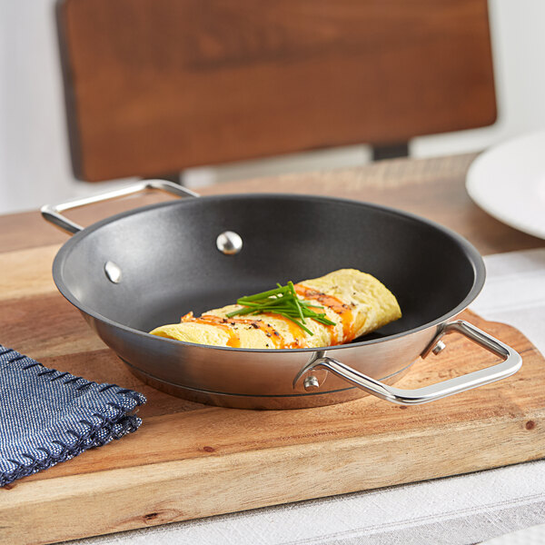 Vigor SS1 Series 16 Stainless Steel Fry Pan with Aluminum-Clad Bottom and Helper Handle