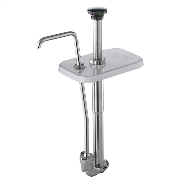 A Server stainless steel pump with a lid on a counter.