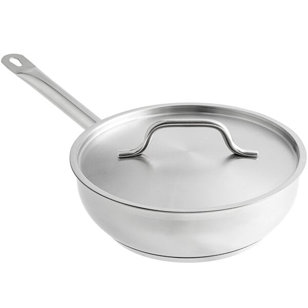 Vigor SS1 Series 5 Qt. Stainless Steel Aluminum-Clad Saute Pan with Lid and  Helper Handle