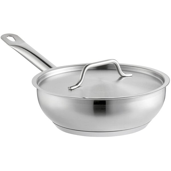 Vigor SS1 Series 5 Qt. Stainless Steel Aluminum-Clad Saute Pan with Lid and  Helper Handle