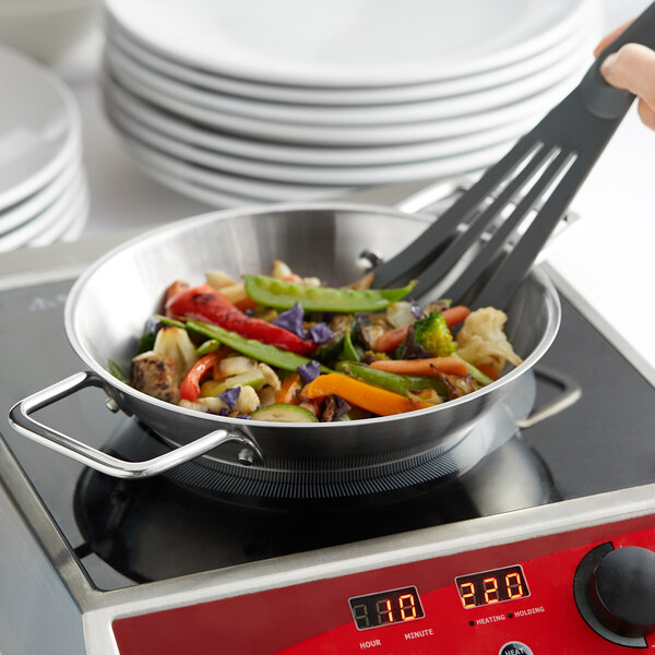 Vigor SS1 Series 14 Stainless Steel Fry Pan with Aluminum-Clad Bottom and  Helper Handle