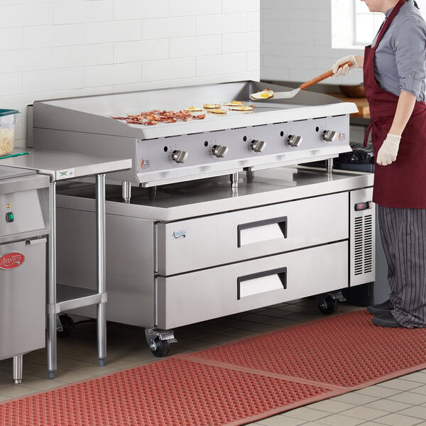 Cooking Performance Group G60T-NG(CPG) 60" Gas Countertop Griddle with Thermostatic Controls and 60", 2 Drawer Refrigerated Chef Base - 150,000 BTU
