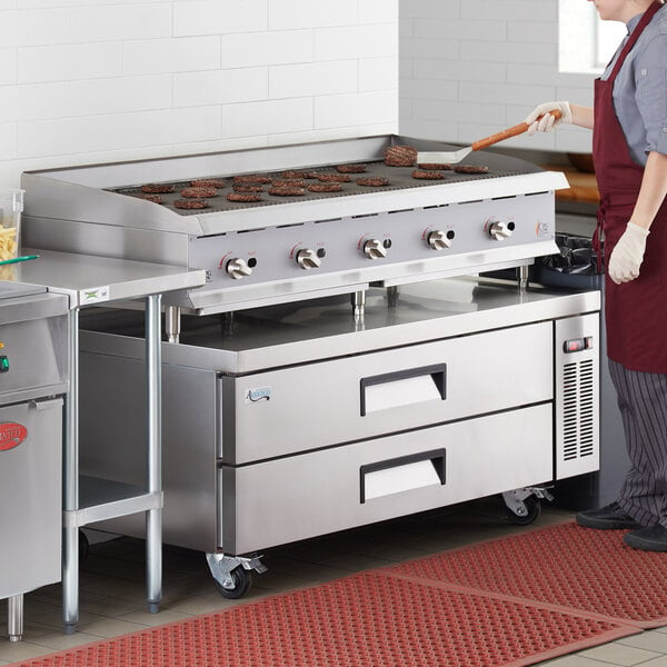 Cooking Performance Group CBL60-NG(CPG) 60" Gas Lava Briquette Charbroiler and 60", 2 Drawer Refrigerated Chef Base - 200,000 BTU