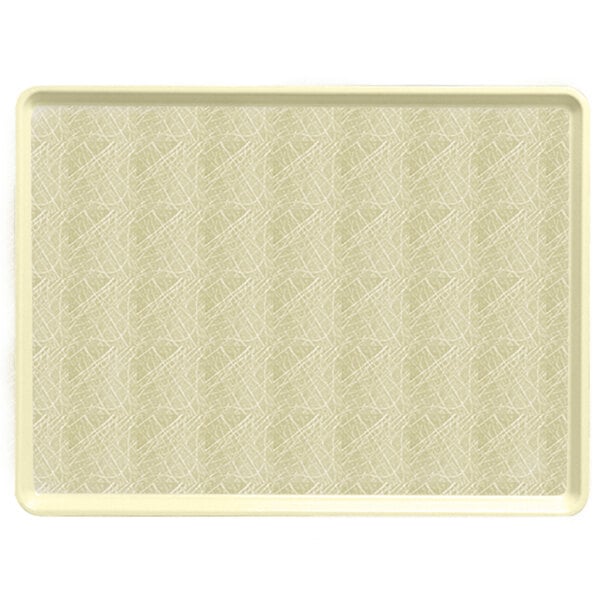 A white rectangular Cambro dietary tray with a tan abstract pattern on it.