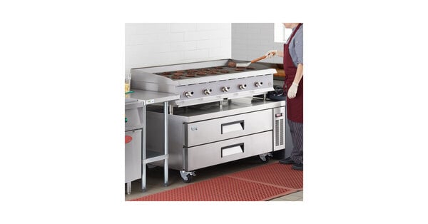Cooking Performance Group CBR60-NG(CPG) 60" Gas Radiant Charbroiler and 60", 2 Drawer Refrigerated Chef Base - 200,000 BTU
