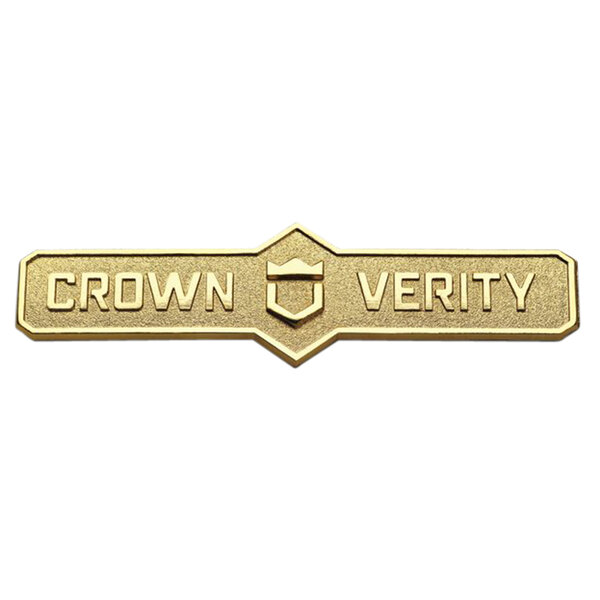 A gold sign with the text "Crown Verity" and a crown.
