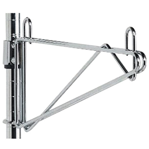 A stainless steel Metro wall mount shelf support with clips on the ends.